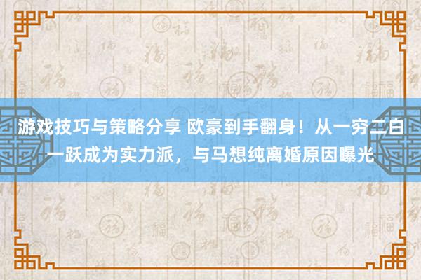 游戏技巧与策略分享 欧豪到手翻身！从一穷二白一跃成为实力派，与马想纯离婚原因曝光