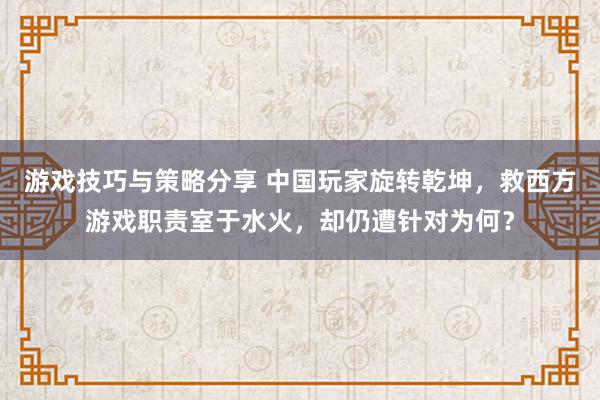 游戏技巧与策略分享 中国玩家旋转乾坤，救西方游戏职责室于水火，却仍遭针对为何？