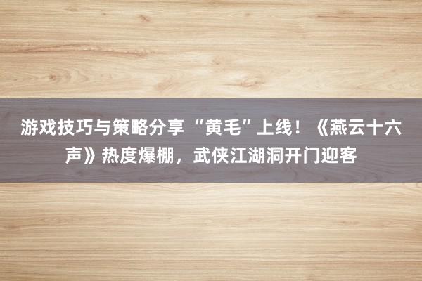 游戏技巧与策略分享 “黄毛”上线！《燕云十六声》热度爆棚，武侠江湖洞开门迎客