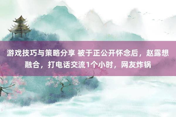 游戏技巧与策略分享 被于正公开怀念后，赵露想融合，打电话交流1个小时，网友炸锅