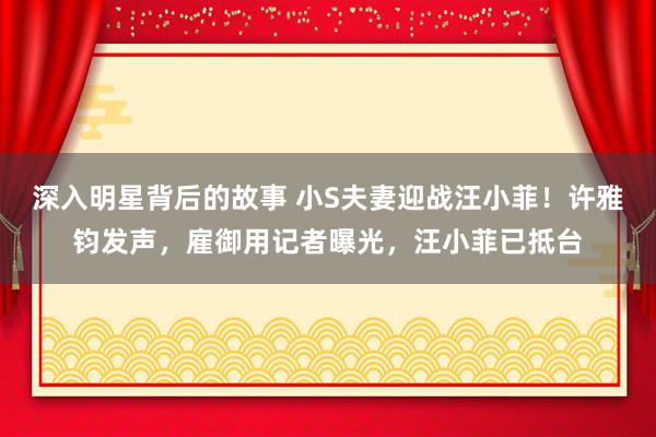 深入明星背后的故事 小S夫妻迎战汪小菲！许雅钧发声，雇御用记者曝光，汪小菲已抵台