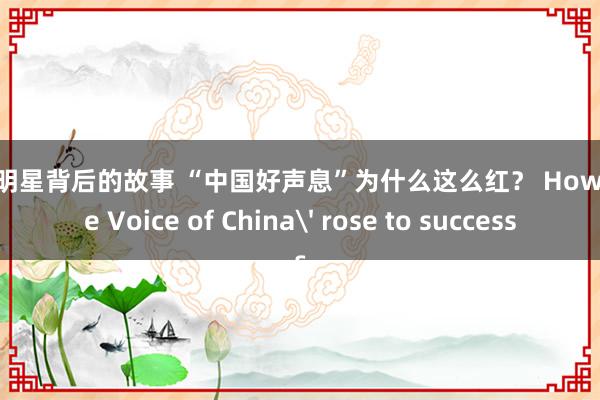 深入明星背后的故事 “中国好声息”为什么这么红？ How 'The Voice of China' rose to success