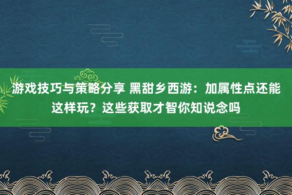 游戏技巧与策略分享 黑甜乡西游：加属性点还能这样玩？这些获取才智你知说念吗